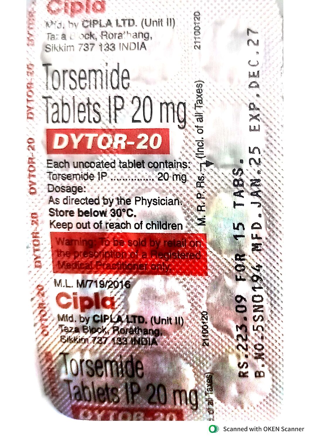DYTOR 20 MG TAB TORSEMIED TAB