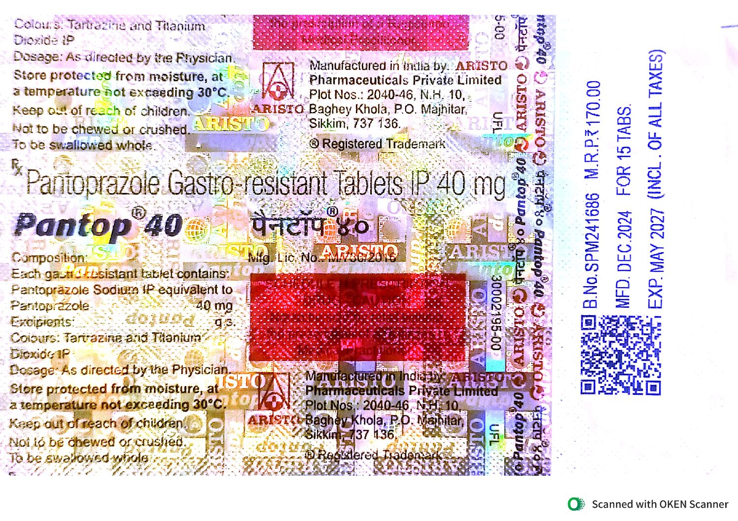 PANTOP 40MG   PANTOPRAZOLE GASTRO_RESISTANT TAB