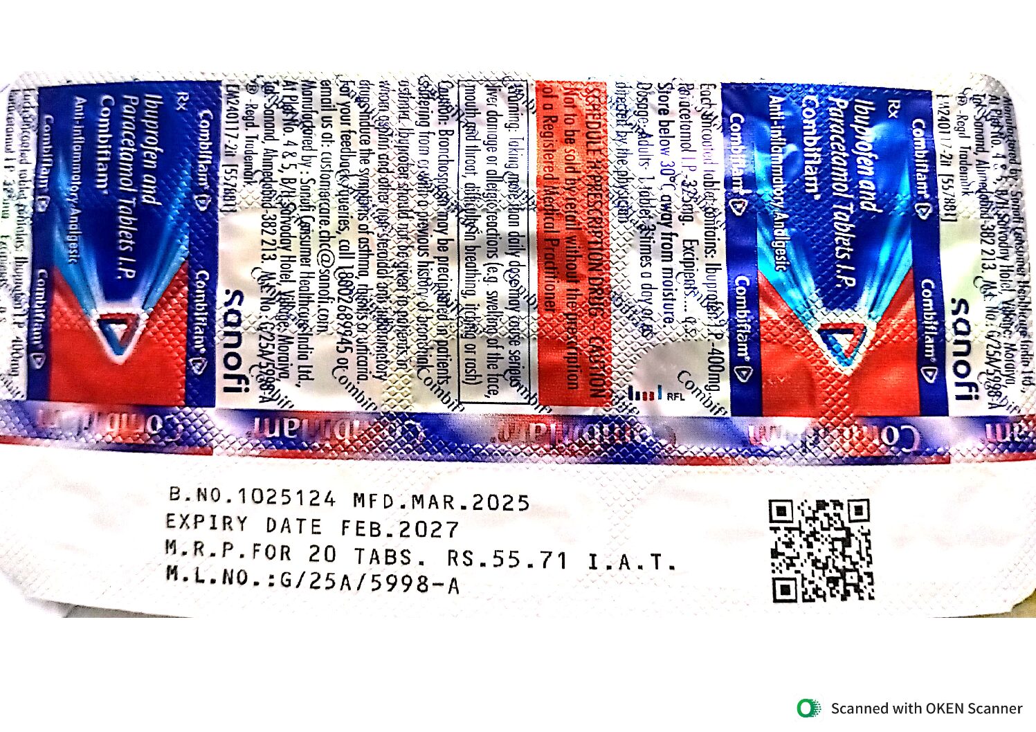 COMBIFLAM  TAB  IBUPROFEN & PARACETAMOL TAB